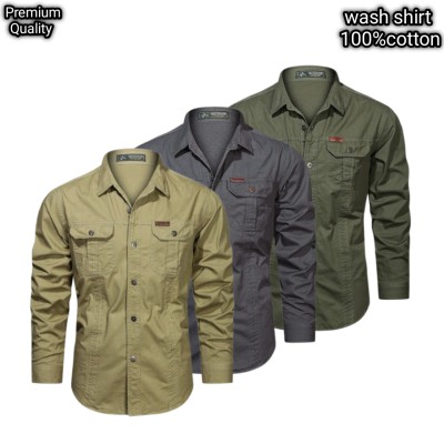 3 pcs dabol poket cotton wash shirt