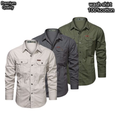 3 pcs dabol poket cotton wash shirt