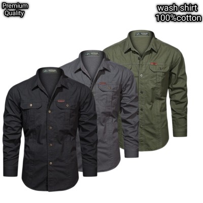 3 pcs dabol poket cotton wash shirt