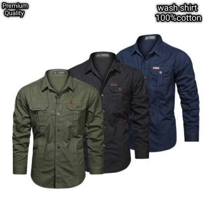 3 pcs dabol poket cotton wash shirt