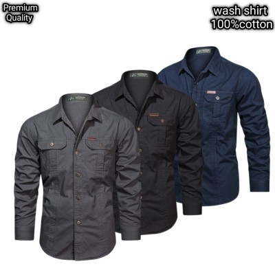 3 pcs dabol poket cotton wash shirt