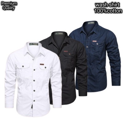 3 pcs dabol poket cotton wash shirt