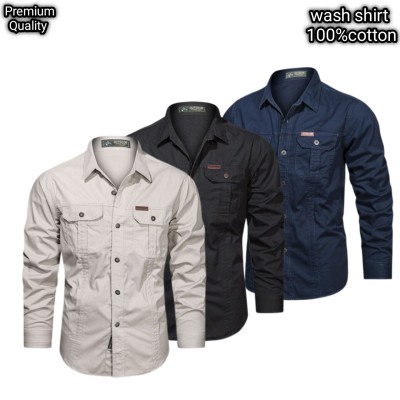 3 pcs dabol poket cotton wash shirt