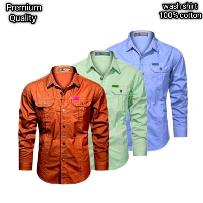 3 pcs dabol poket cotton wash shirt
