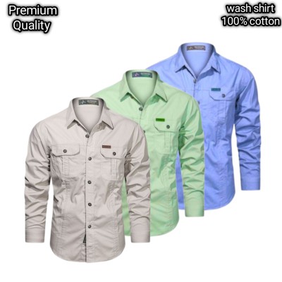 3 pcs dabol poket cotton wash shirt