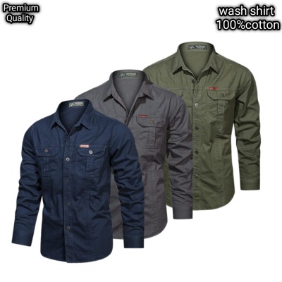 3 pcs dabol poket cotton wash shirt