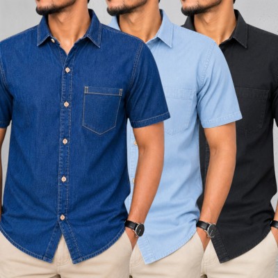 Collar Soft Wash Denim Half shirt