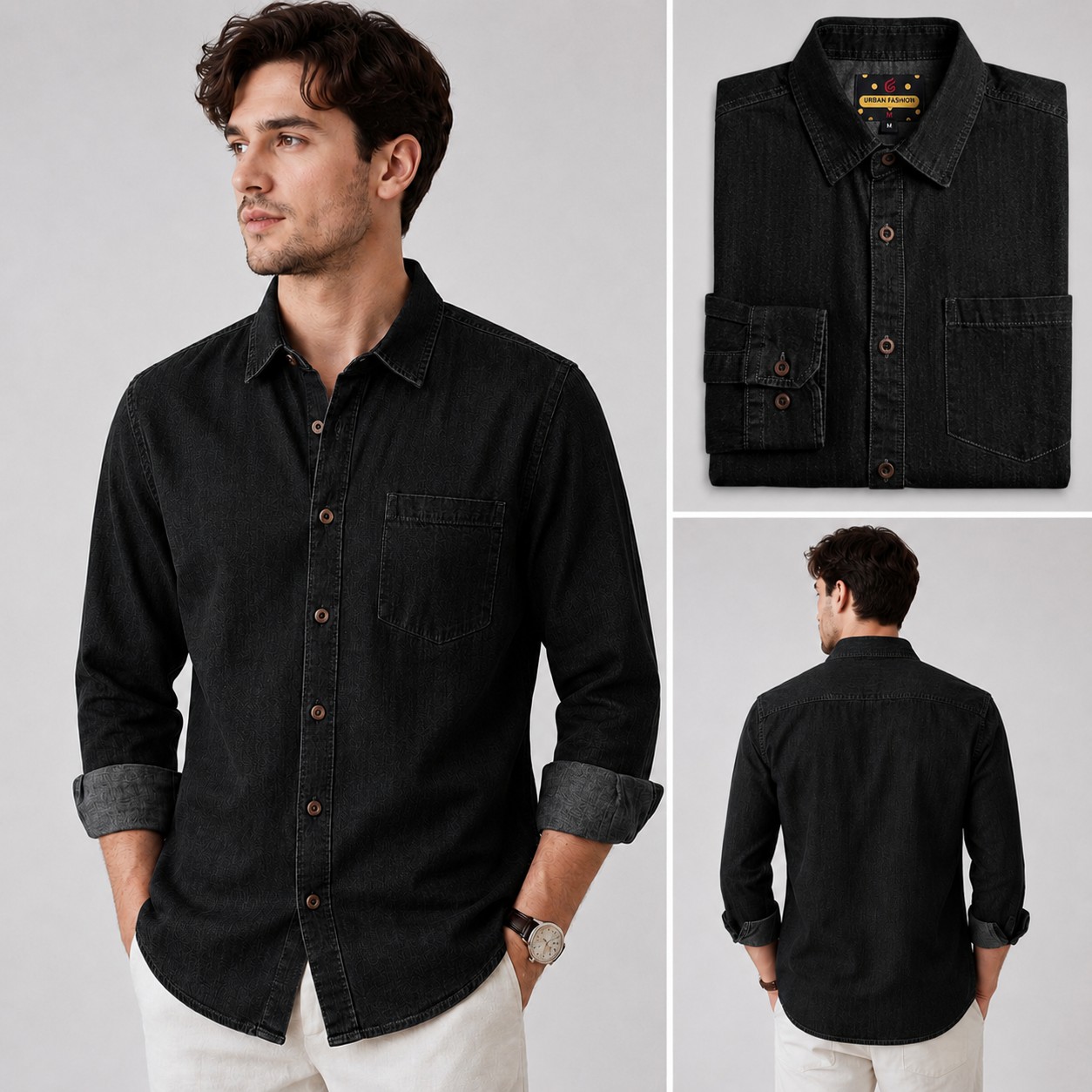 1 pcs Export Quality Full Seleev Denim shirt || 3339