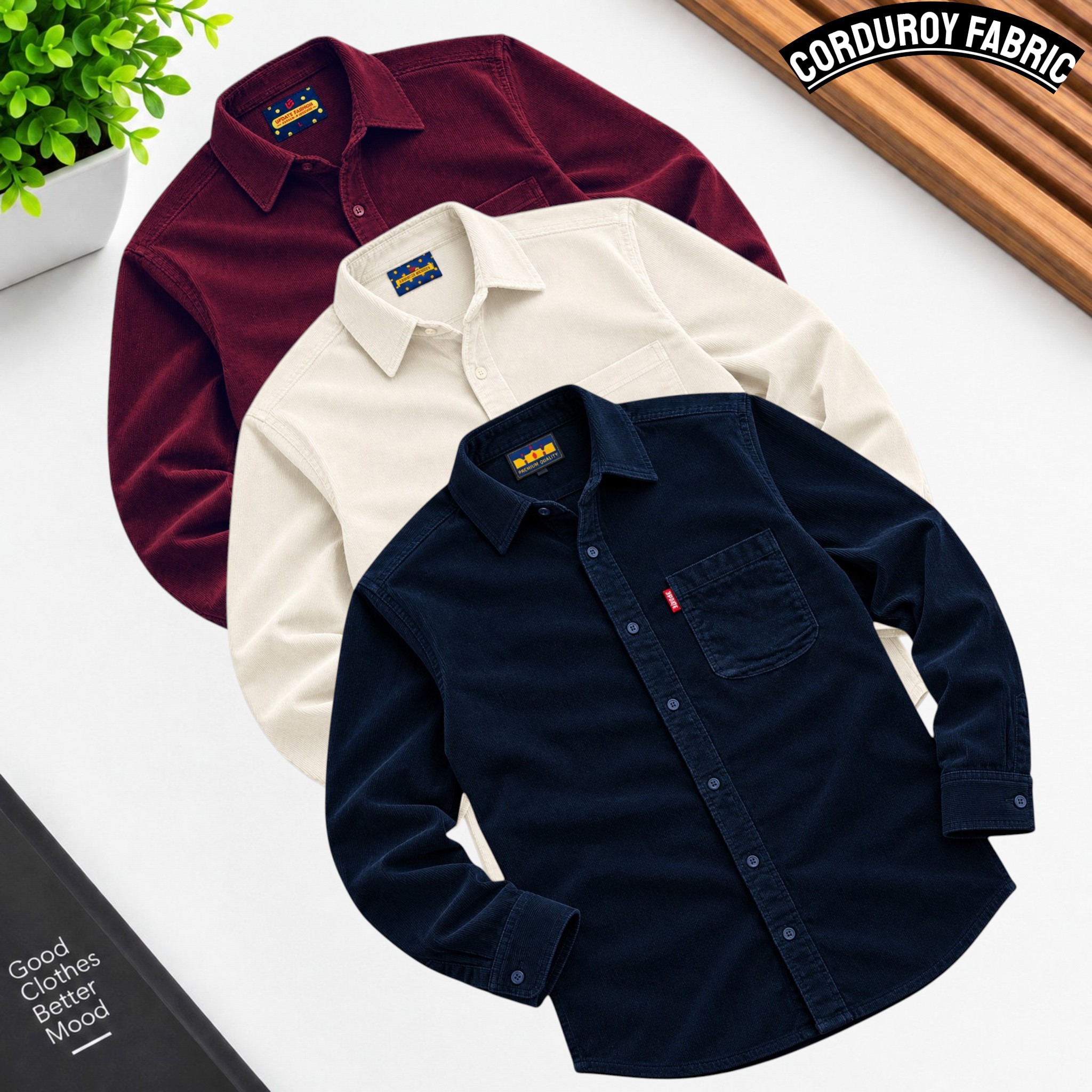 Corduroy Single Pocket shirt 3 pcs || 4086